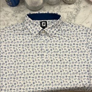 FootJoy White and Blue Patterned Polo Shirt